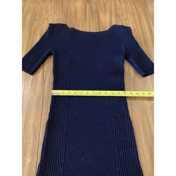Theory Navy Knit ribbed wool short sleeve preppy minimalist mini dress Small