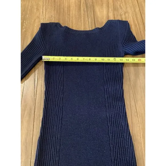 Theory Navy Knit ribbed wool short sleeve preppy minimalist mini dress Small