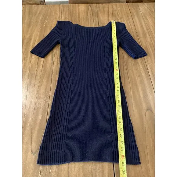 Theory Navy Knit ribbed wool short sleeve preppy minimalist mini dress Small