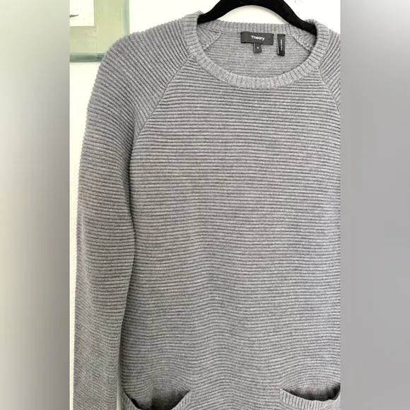 Theory Noble Crew Neck Wool Blend Ribbed Knit Sweater Dress Quiet Luxury Capsule