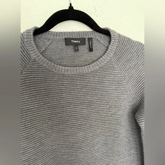 Theory Noble Crew Neck Wool Blend Ribbed Knit Sweater Dress Quiet Luxury Capsule