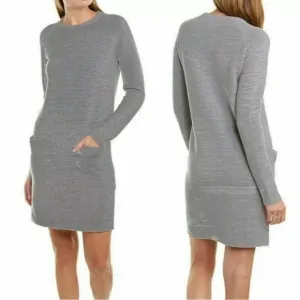 Theory Noble Crew Neck Wool Blend Ribbed Knit Sweater Dress Quiet Luxury Capsule