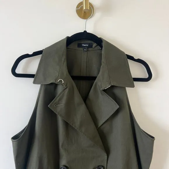 Theory Olive Green Belted Trench Mini Dress Womens 14 Quiet Luxury Safari
