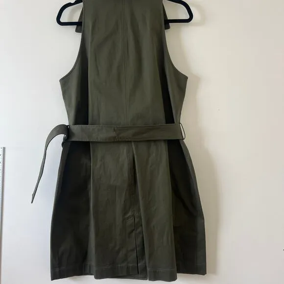 Theory Olive Green Belted Trench Mini Dress Womens 14 Quiet Luxury Safari