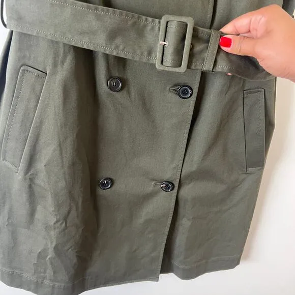 Theory Olive Green Belted Trench Mini Dress Womens 14 Quiet Luxury Safari