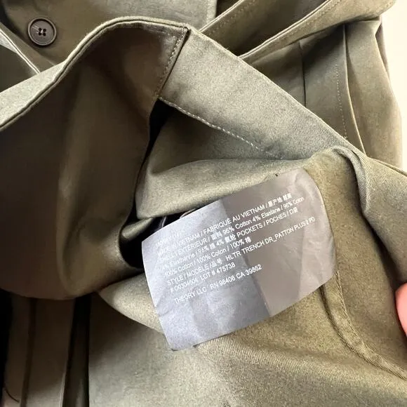 Theory Olive Green Belted Trench Mini Dress Womens 14 Quiet Luxury Safari