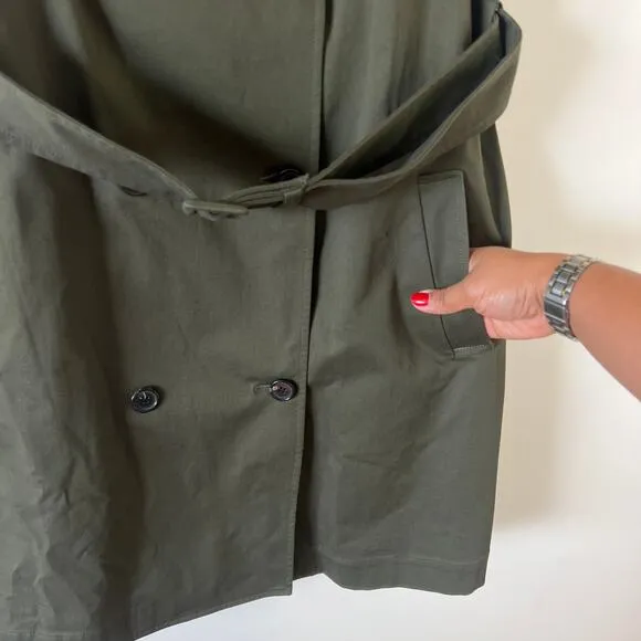 Theory Olive Green Belted Trench Mini Dress Womens 14 Quiet Luxury Safari
