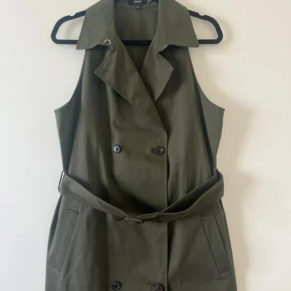 Theory Olive Green Belted Trench Mini Dress Womens 14 Quiet Luxury Safari
