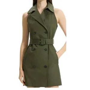 Theory Olive Green Belted Trench Mini Dress Womens 14 Quiet Luxury Safari