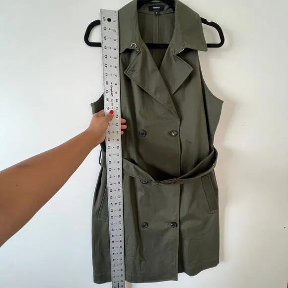 Theory Olive Green Belted Trench Mini Dress Womens 14 Quiet Luxury Safari
