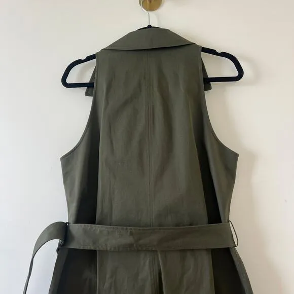 Theory Olive Green Belted Trench Mini Dress Womens 14 Quiet Luxury Safari