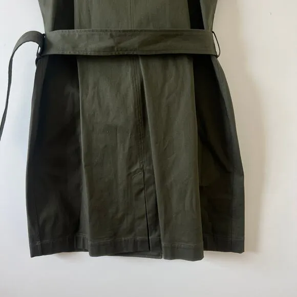 Theory Olive Green Belted Trench Mini Dress Womens 14 Quiet Luxury Safari