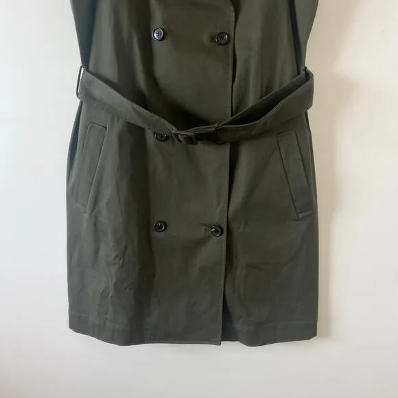 Theory Olive Green Belted Trench Mini Dress Womens 14 Quiet Luxury Safari