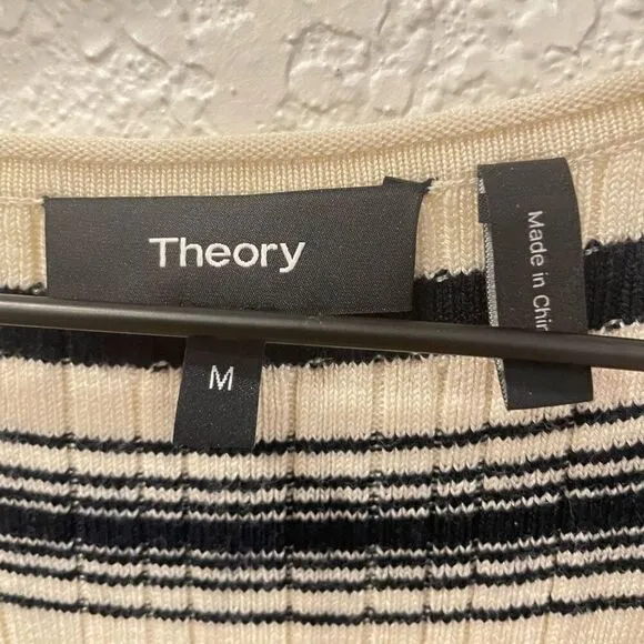 Theory Ribbed-Knit Striped Midi Dress Size Medium Sleeveless Stretchy Minimalist