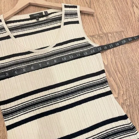 Theory Ribbed-Knit Striped Midi Dress Size Medium Sleeveless Stretchy Minimalist