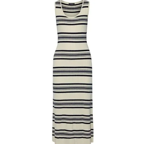 Theory Ribbed-Knit Striped Midi Dress Size Medium Sleeveless Stretchy Minimalist