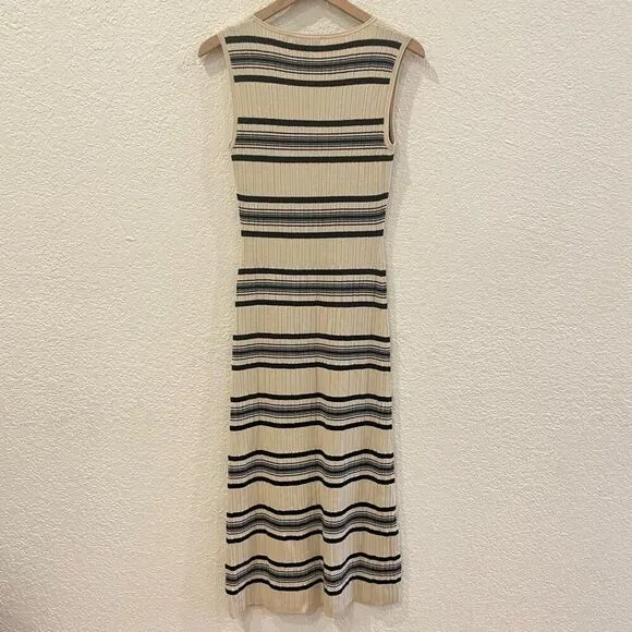 Theory Ribbed-Knit Striped Midi Dress Size Medium Sleeveless Stretchy Minimalist