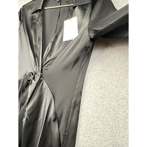 Theory Twist Front Satin Midi Dress Womens Size 4 Deep V-Neck Minimalist Sexy