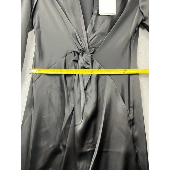 Theory Twist Front Satin Midi Dress Womens Size 4 Deep V-Neck Minimalist Sexy