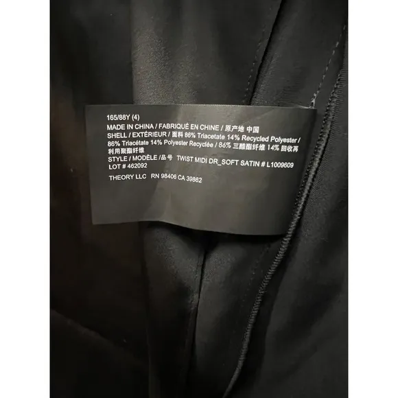 Theory Twist Front Satin Midi Dress Womens Size 4 Deep V-Neck Minimalist Sexy
