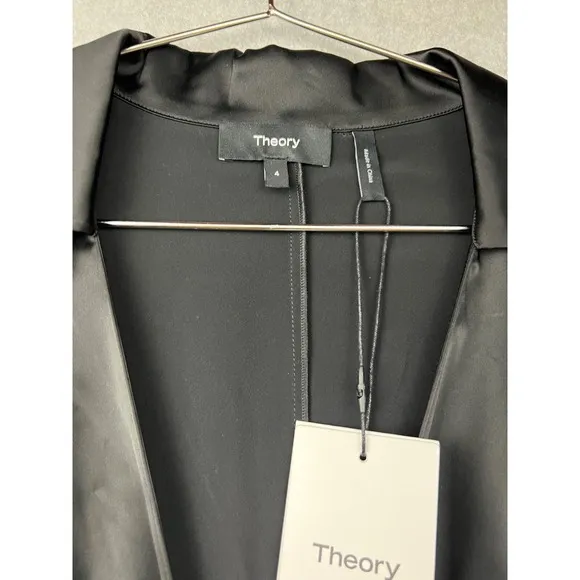 Theory Twist Front Satin Midi Dress Womens Size 4 Deep V-Neck Minimalist Sexy