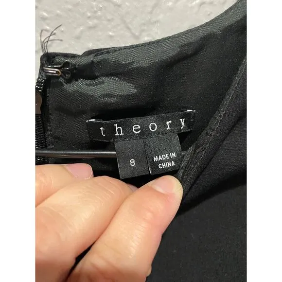 Theory Women's Black Sheath Dress Short Sleeve Sz 8 Minimalist Office Work