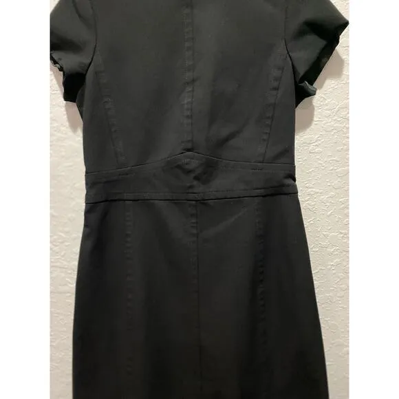 Theory Women's Black Sheath Dress Short Sleeve Sz 8 Minimalist Office Work