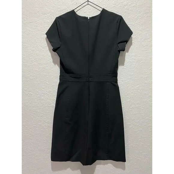 Theory Women's Black Sheath Dress Short Sleeve Sz 8 Minimalist Office Work