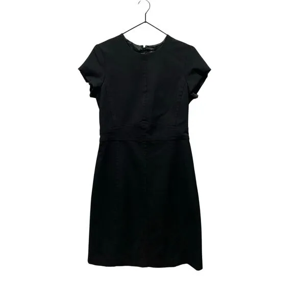 Theory Women's Black Sheath Dress Short Sleeve Sz 8 Minimalist Office Work