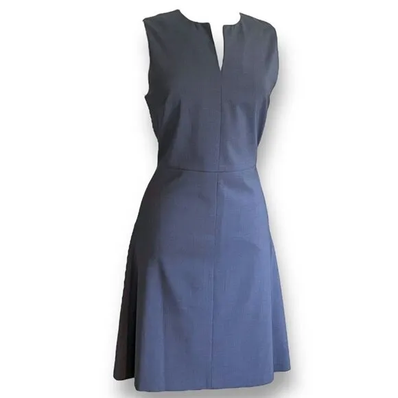Theory Womens Miyani Dress Sz 6 Gray Stretch Wool Split Neck Aline Minimalist