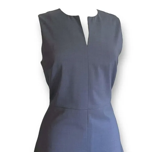 Theory Womens Miyani Dress Sz 6 Gray Stretch Wool Split Neck Aline Minimalist