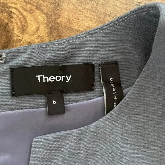 Theory Womens Miyani Dress Sz 6 Gray Stretch Wool Split Neck Aline Minimalist
