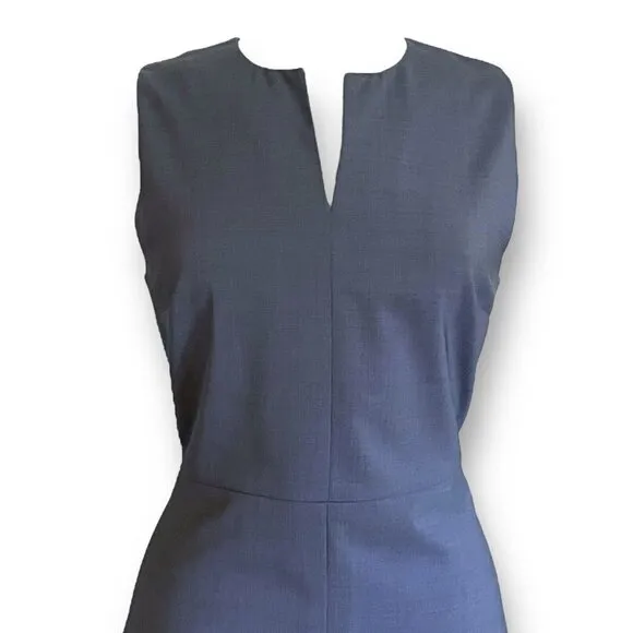 Theory Womens Miyani Dress Sz 6 Gray Stretch Wool Split Neck Aline Minimalist