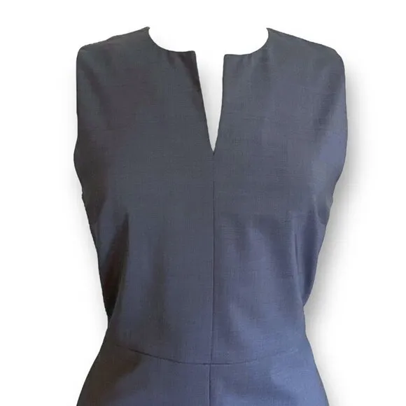Theory Womens Miyani Dress Sz 6 Gray Stretch Wool Split Neck Aline Minimalist