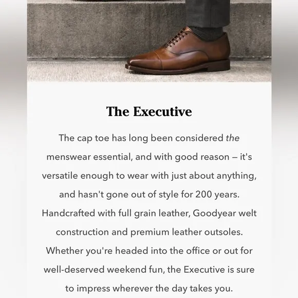 Thursday Everyday Executive Leather Cap Toe‎ In Brandy Color