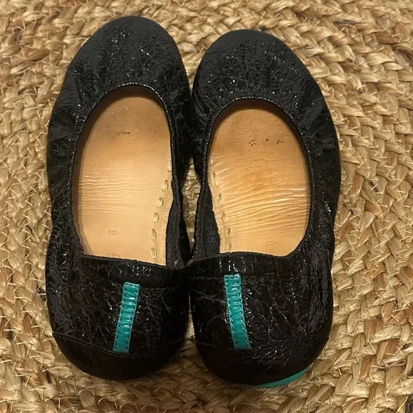 Tieks Obsidian Black Patent Ballet Flats Women's 6 Embossed Croc Leather Shoes