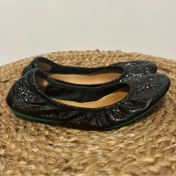 Tieks Obsidian Black Patent Ballet Flats Women's 6 Embossed Croc Leather Shoes