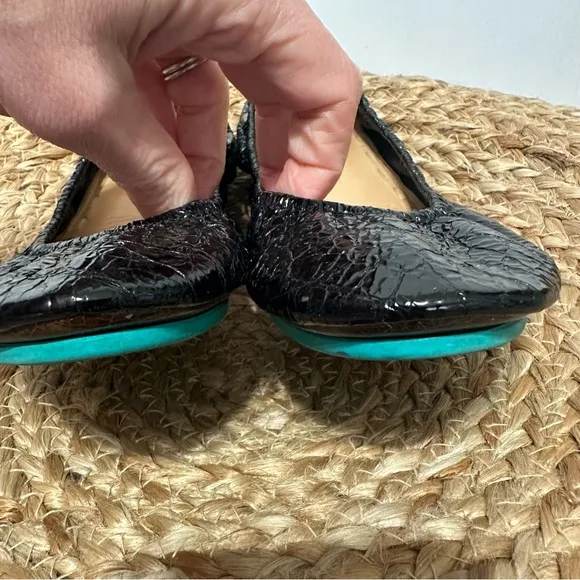 Tieks Obsidian Black Patent Ballet Flats Women's 6 Embossed Croc Leather Shoes