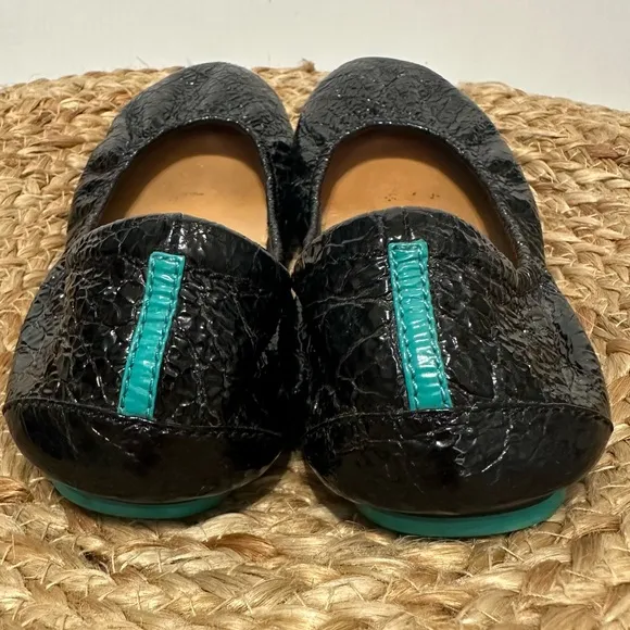 Tieks Obsidian Black Patent Ballet Flats Women's 6 Embossed Croc Leather Shoes