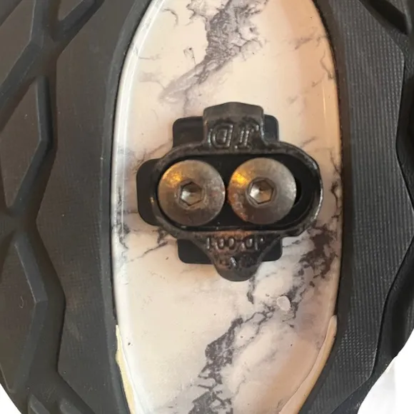 TIEM Slipstream Cycling Shoes Womens 10.5 White Marble Slip On w/Strap &amp; Cleats