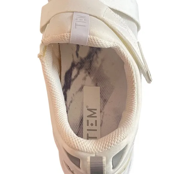 TIEM Slipstream Cycling Shoes Womens 10.5 White Marble Slip On w/Strap &amp; Cleats