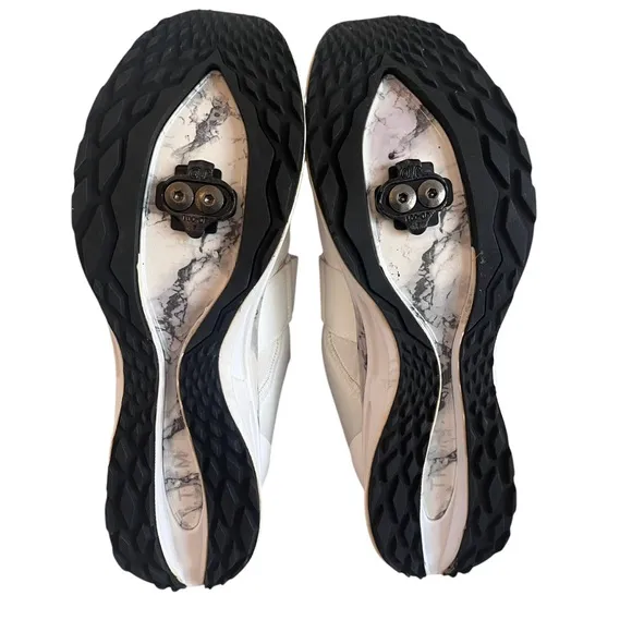 TIEM Slipstream Cycling Shoes Womens 10.5 White Marble Slip On w/Strap &amp; Cleats