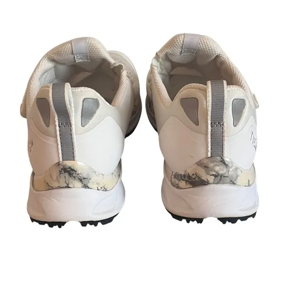 TIEM Slipstream Cycling Shoes Womens 10.5 White Marble Slip On w/Strap &amp; Cleats