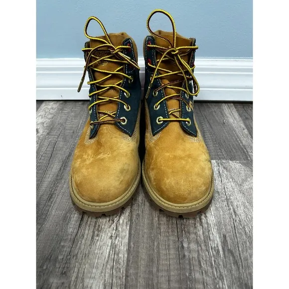 Timberland 6 inch Premium Boots Wheat Print Logo Youth WOMENS 6‎ 4.5 Youth