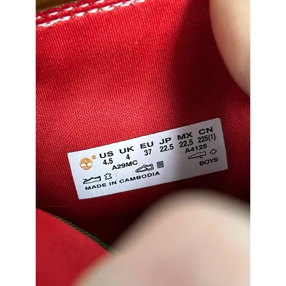 Timberland 6 inch Premium Boots Wheat Print Logo Youth WOMENS 6‎ 4.5 Youth