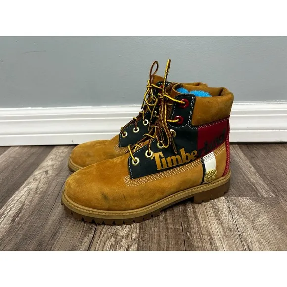 Timberland 6 inch Premium Boots Wheat Print Logo Youth WOMENS 6‎ 4.5 Youth
