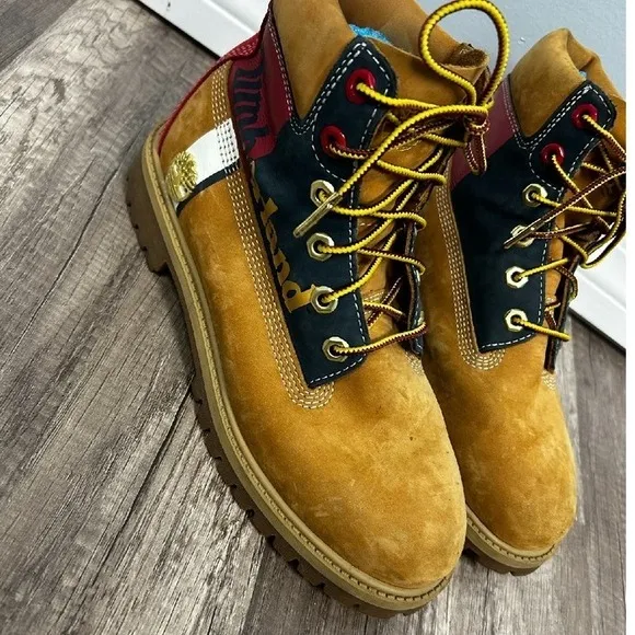 Timberland 6 inch Premium Boots Wheat Print Logo Youth WOMENS 6‎ 4.5 Youth
