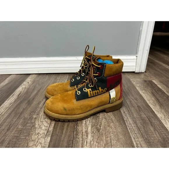 Timberland 6 inch Premium Boots Wheat Print Logo Youth WOMENS 6‎ 4.5 Youth