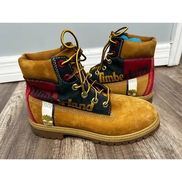 Timberland 6 inch Premium Boots Wheat Print Logo Youth WOMENS 6‎ 4.5 Youth