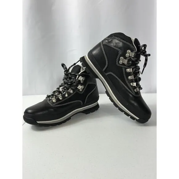 Timberland Boots Women Sz 8.5 Med Rare Black Euro Hiker Leather Shoes Outdoor